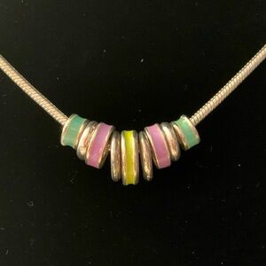 Silver Necklace With Enamel Painted Discs